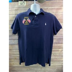 Polo Ralph Lauren CUSTOM FIT Crossed USA Flags Rugby Polo Shirt Blue Large